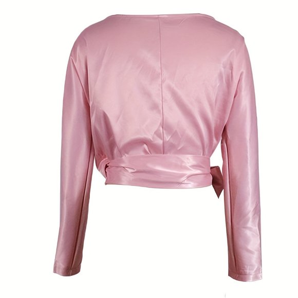Plus Wide Sleeve Wrap Tie Blouse